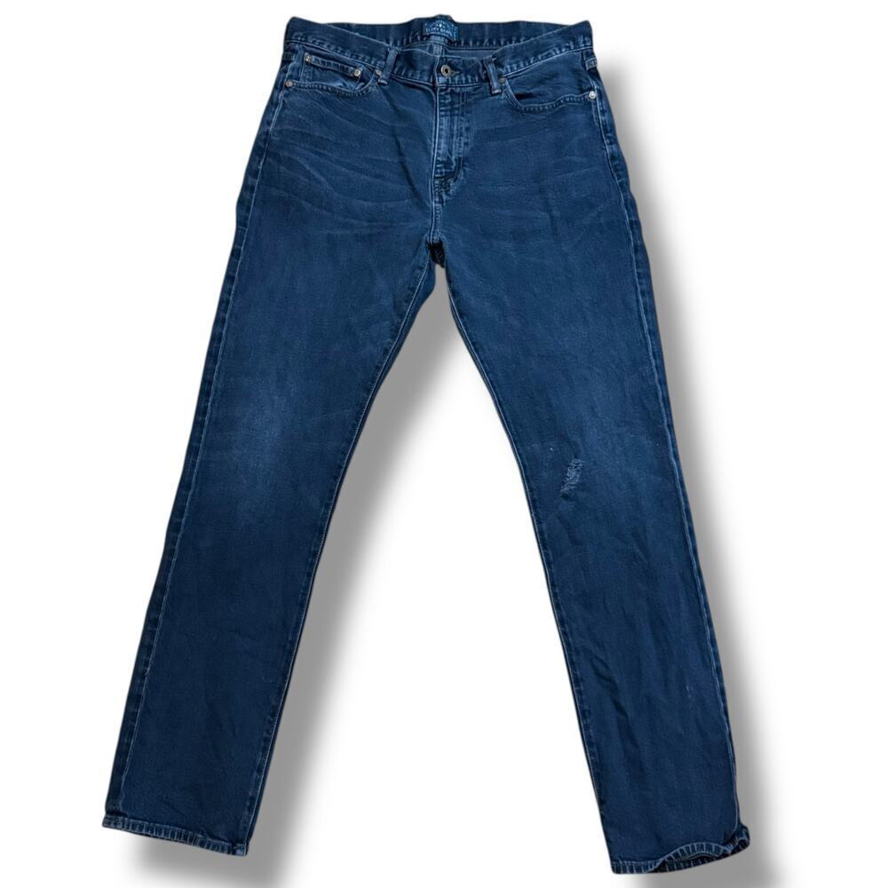 Lucky Brand Jeans Mens DARK Wash 410 Athletic Fit Tapered Sz 33/32 DISTRESSED